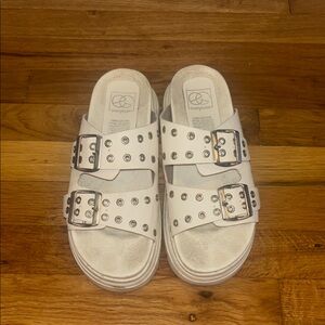 White Buckle platform Sandals